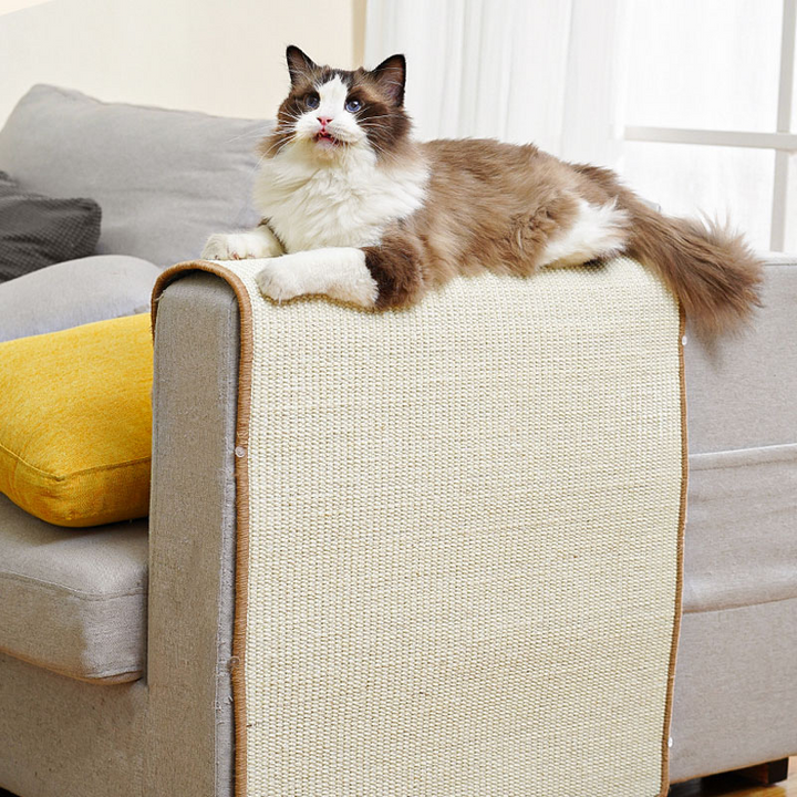 Durable natural fiber cat scratch mat. Protects furniture, sofas, & upholstery from pet claws. Essential cat accessory.