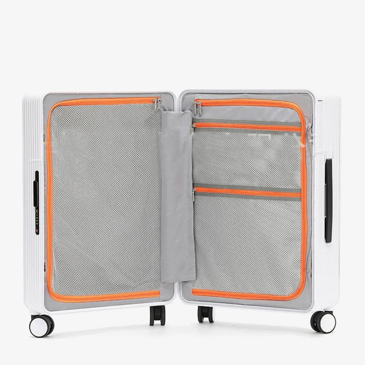 Durable PP hard shell travel suitcase, Dublin model, with smooth 360° spinner wheels.