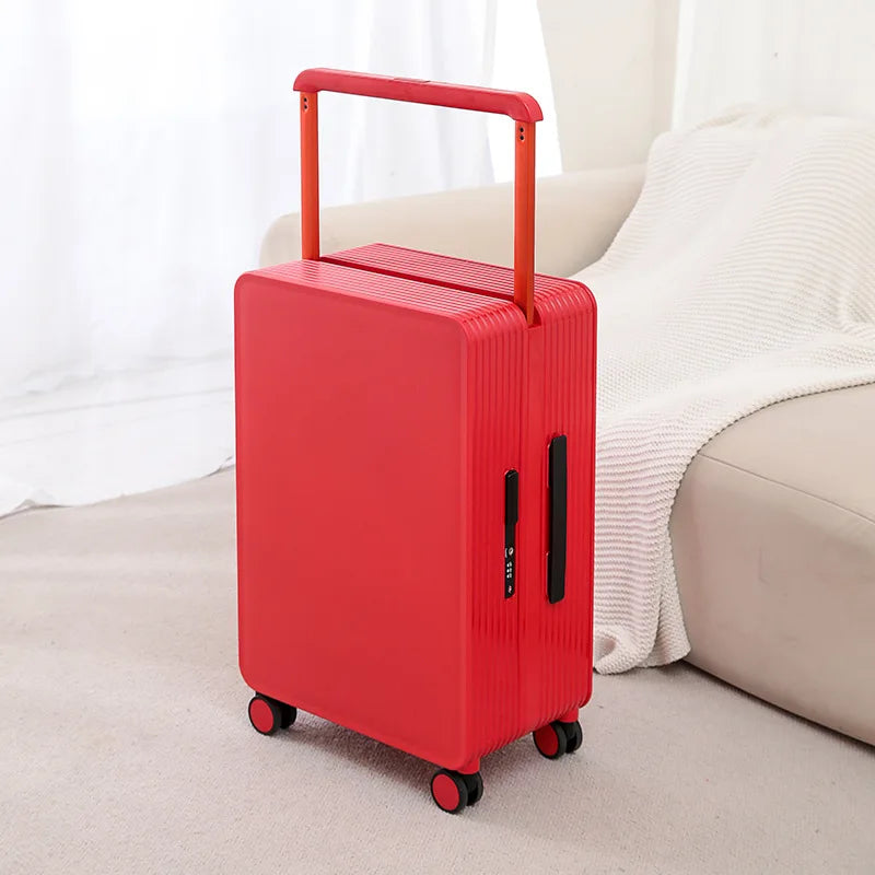Ergonomic telescoping handle and smooth spinner wheels on a durable PP hard shell travel suitcase.