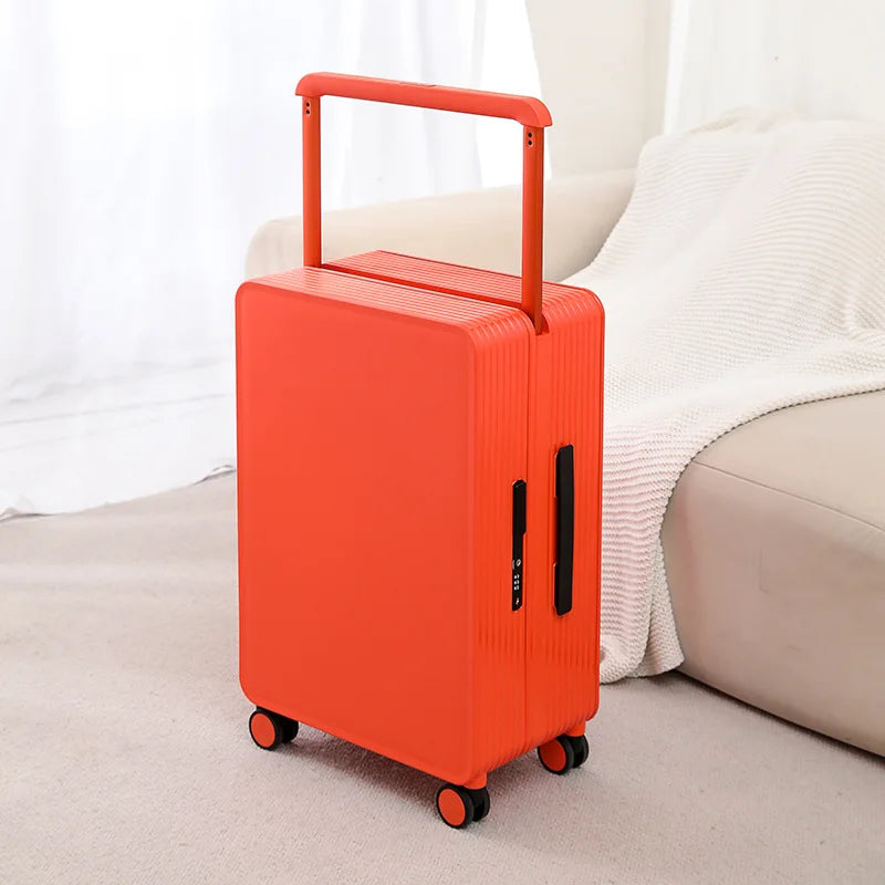 Checked luggage size durable travel suitcase with a strong hard shell and smooth spinner wheels.