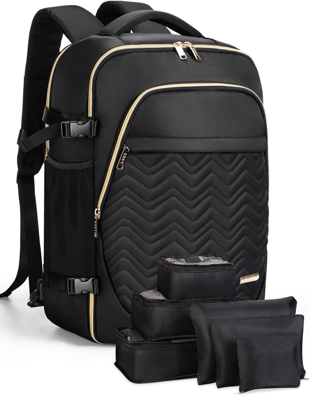 Travel-ready 40L carry-on backpack with 6 packing cubes, laptop sleeve, ideal for weekend trips.