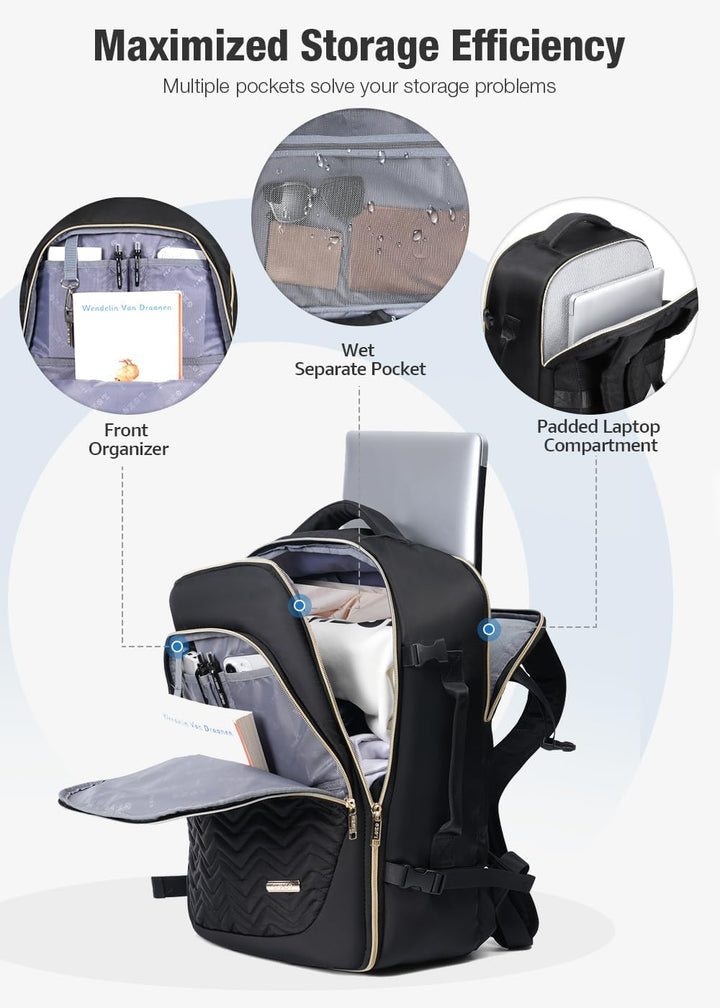 Spacious 40L travel backpack with secure laptop compartment & 6 packing cubes for efficient carry-on.