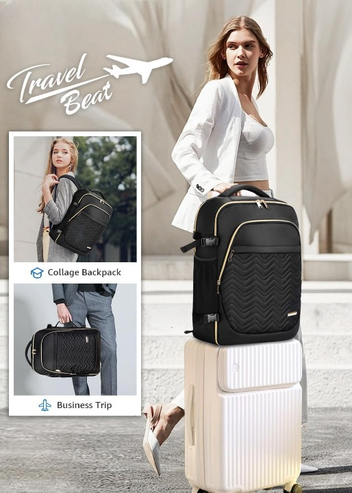 Ergonomic 40L carry-on travel backpack for men & women, featuring laptop storage and organized packing cubes.
