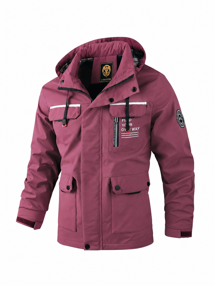 Practical men's fall hooded jacket; a versatile outerwear option for casual wear & outdoor adventures.