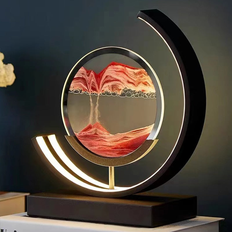 Dynamic Sand Art LED Table Lamp with flowing sandscapes and soft lighting, perfect for home or office decor transformation.