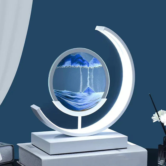 Dynamic Sand Art LED Table Lamp with flowing sandscapes and soft lighting, perfect for home or office decor transformation.