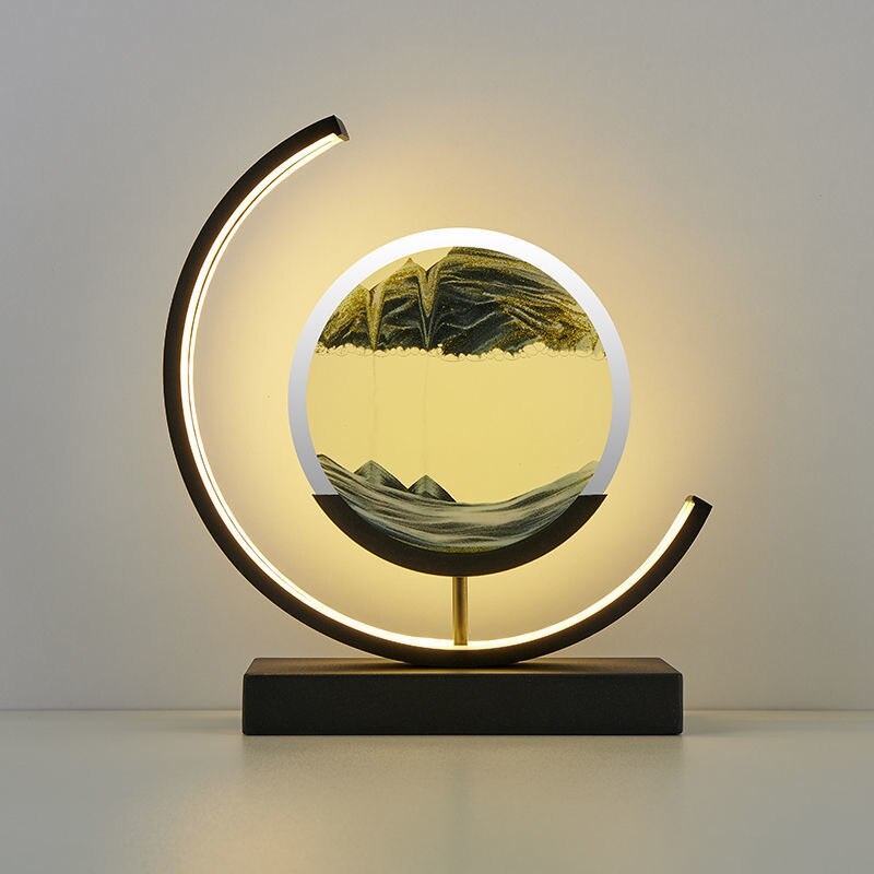 Dynamic Sand Art LED Table Lamp with flowing sandscapes and soft lighting, perfect for home or office decor transformation.