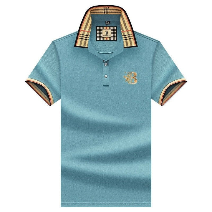 Premium men's classic polo shirt in beige, offering comfortable everyday style & smart casual appeal.