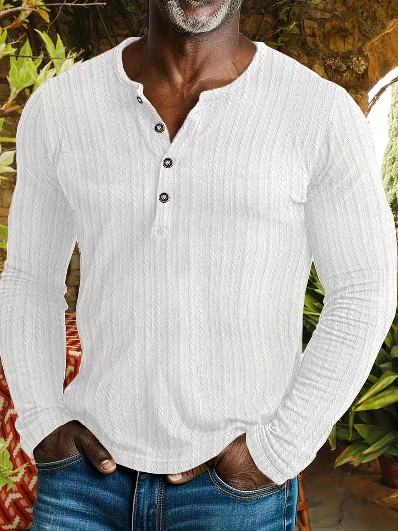Men's stylish textured long-sleeve button-up shirt in a versatile smart-casual design for everyday wear.