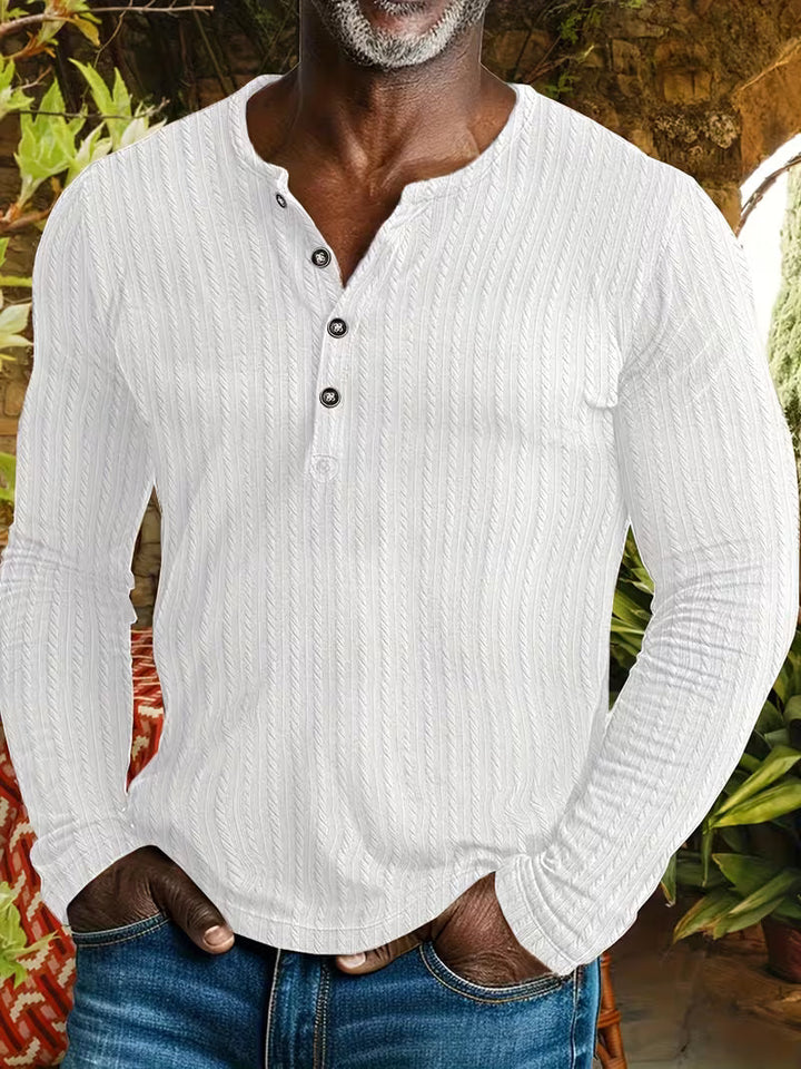 Men's stylish textured long-sleeve button-up shirt in a versatile smart-casual design for everyday wear.