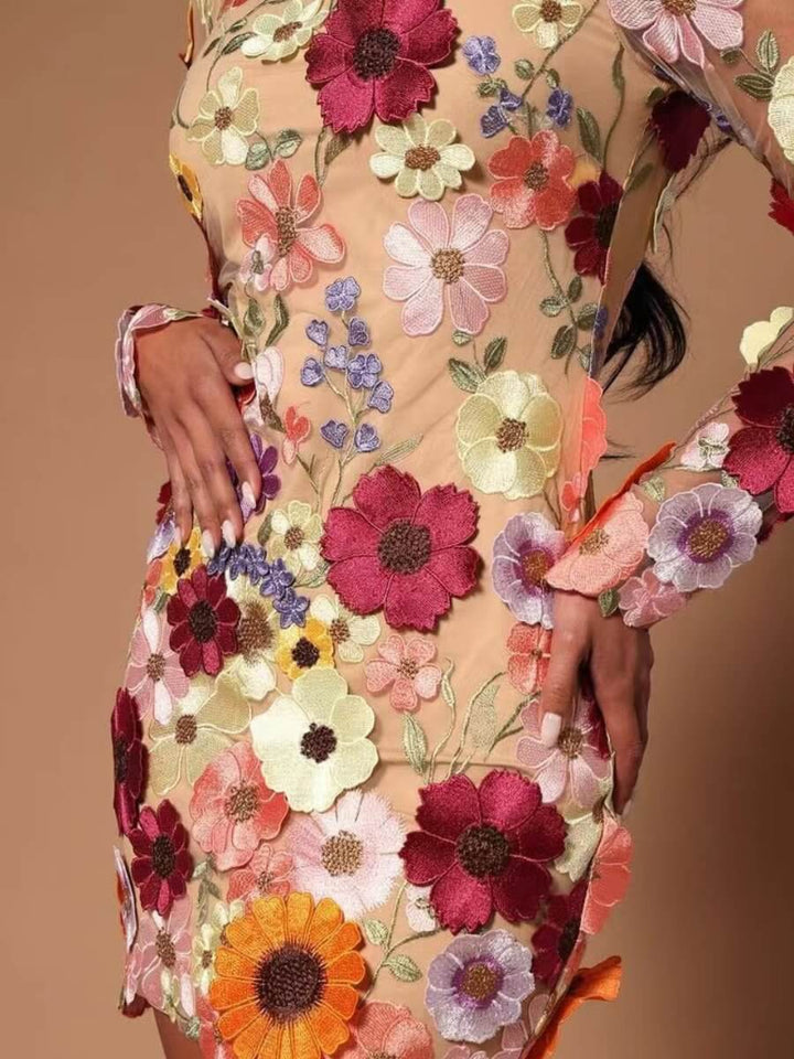 3D Floral Embroidered Dress - Sustainable All-Season Style