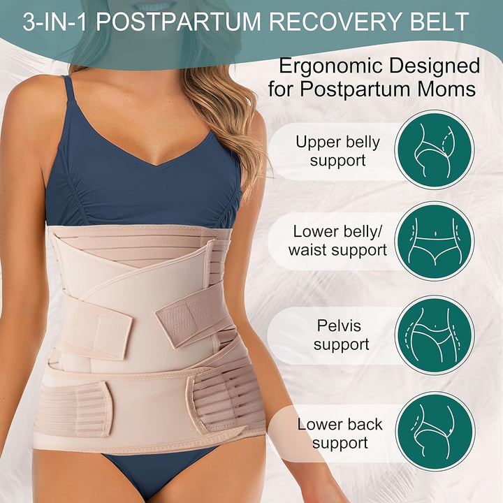 Adjustable maternity support band aiding post-birth recovery, belly & waist slimming for new moms.