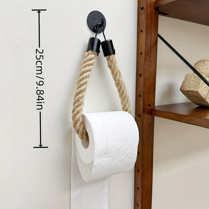 Hemp rope toilet paper holder, a unique bathroom accessory for rustic or natural decor.