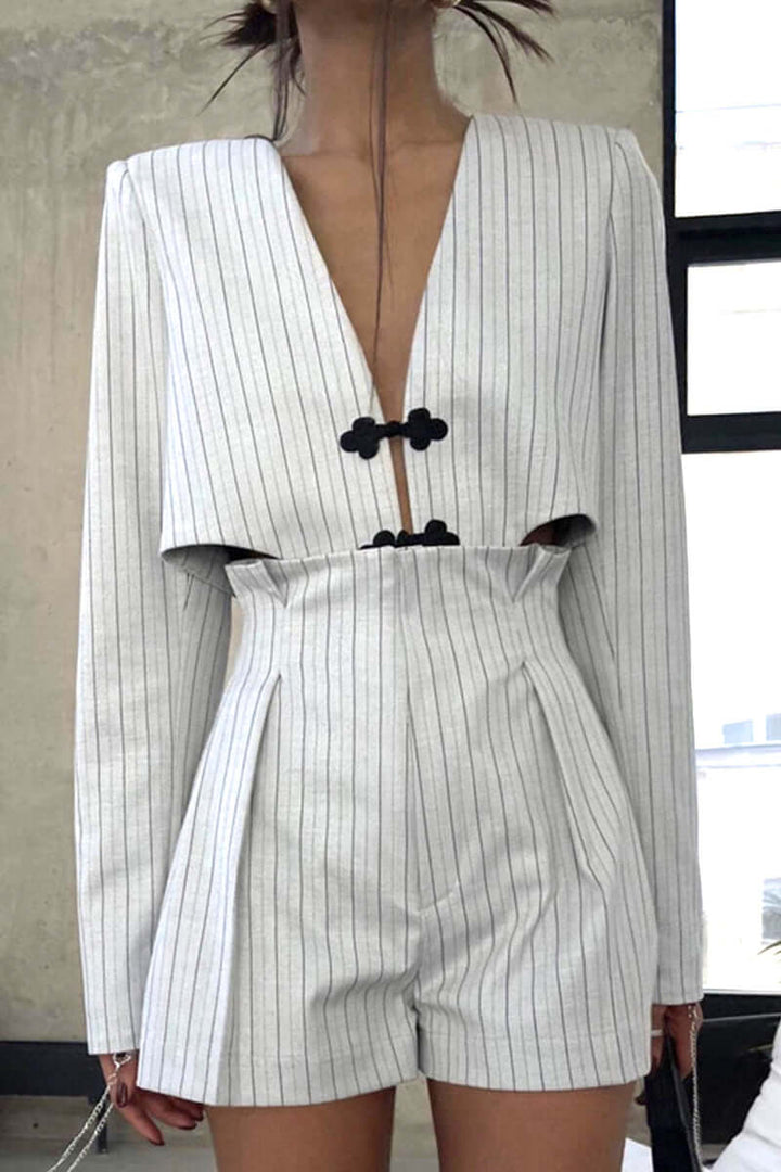 Women's V-Neck Top & Striped Shorts Set