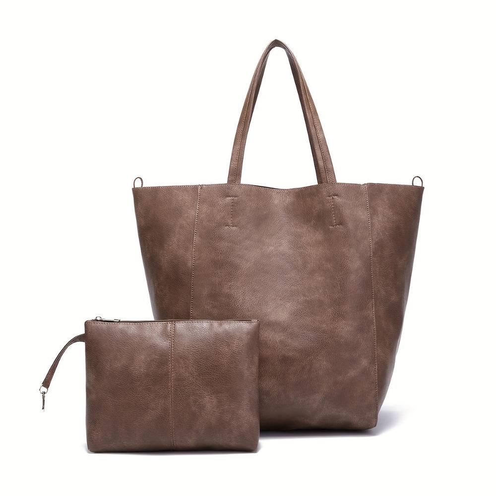 Women's Retro Large Tote Bag, elegant PU leather shoulder bag for daily use & fashion accessory.