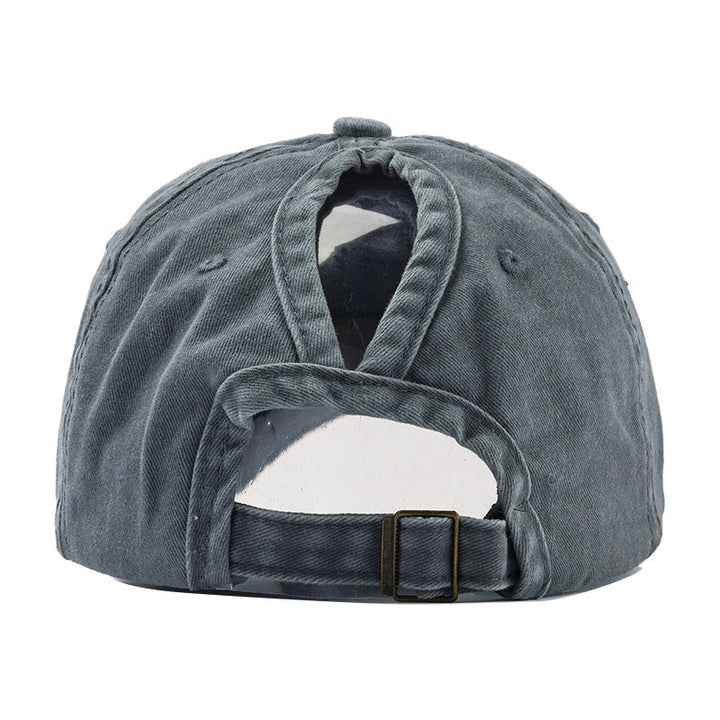 Adjustable women's baseball hat, designed with a ponytail opening for comfortable, breathable outdoor style.