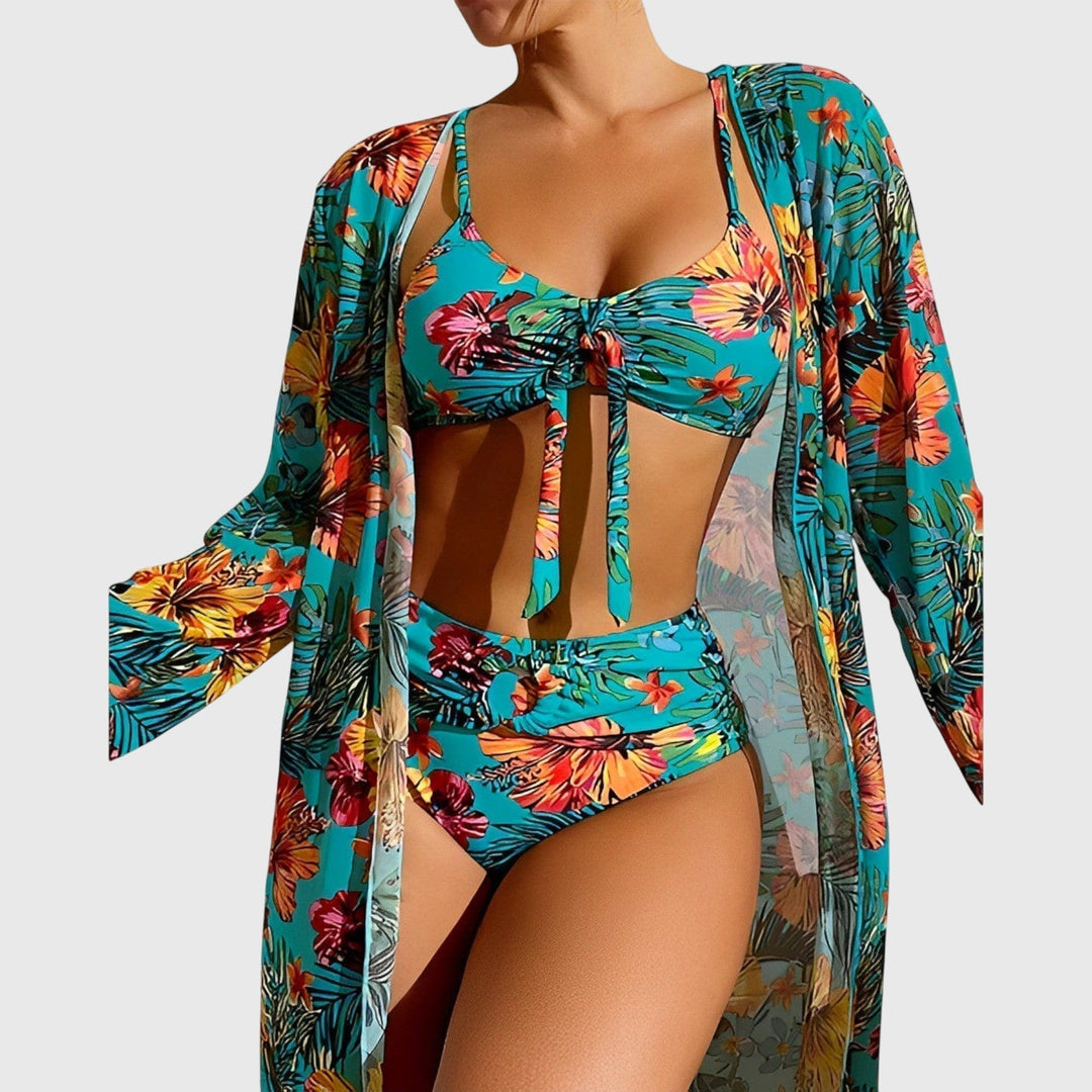 Yellow women's halter bikini swimsuit. Stylish two-piece padded set for summer beach & resortwear.
