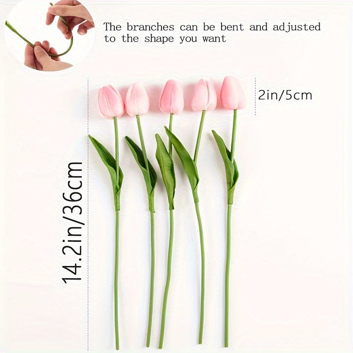 Soft pink realistic artificial tulips (10 pc set), adding everlasting beauty to any home decor.