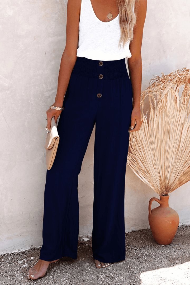 Women's Wide Leg Trousers with Button Closure