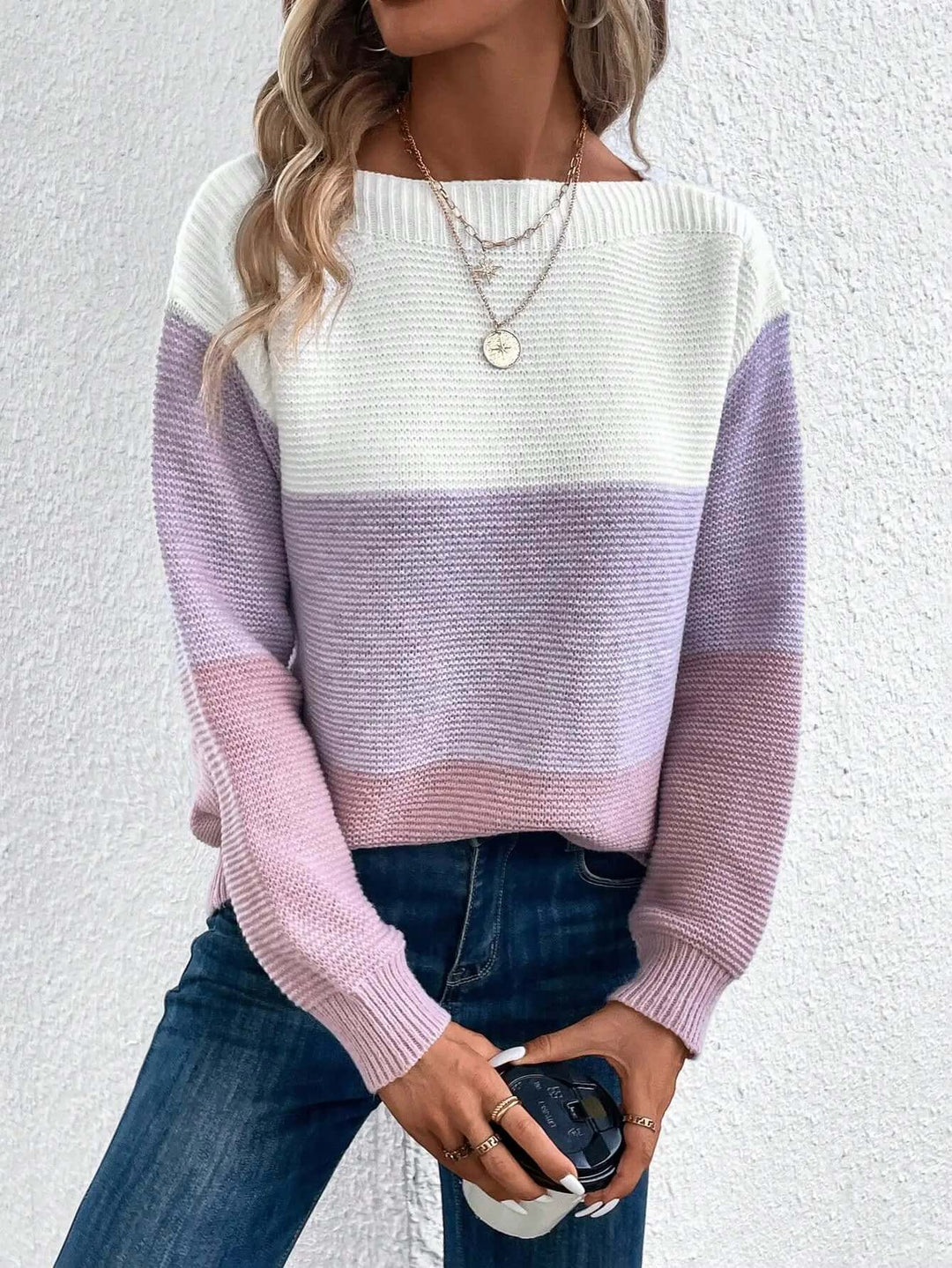 Women's Knitted Sweater with Round Neckline