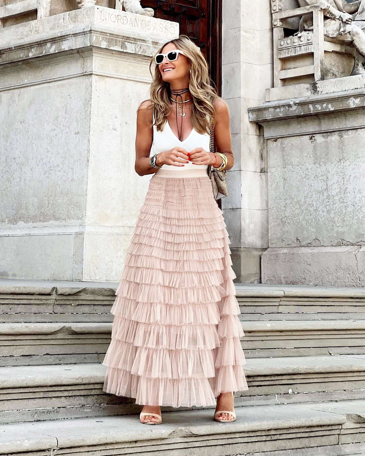 Women's Layered Tulle Midi A-Line Skirt