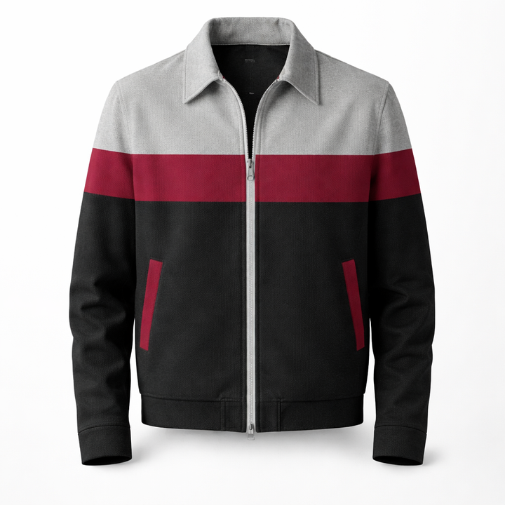 Functional men's colourblock zip-up jacket. Modern contrast panel design makes it ideal versatile casual outerwear.