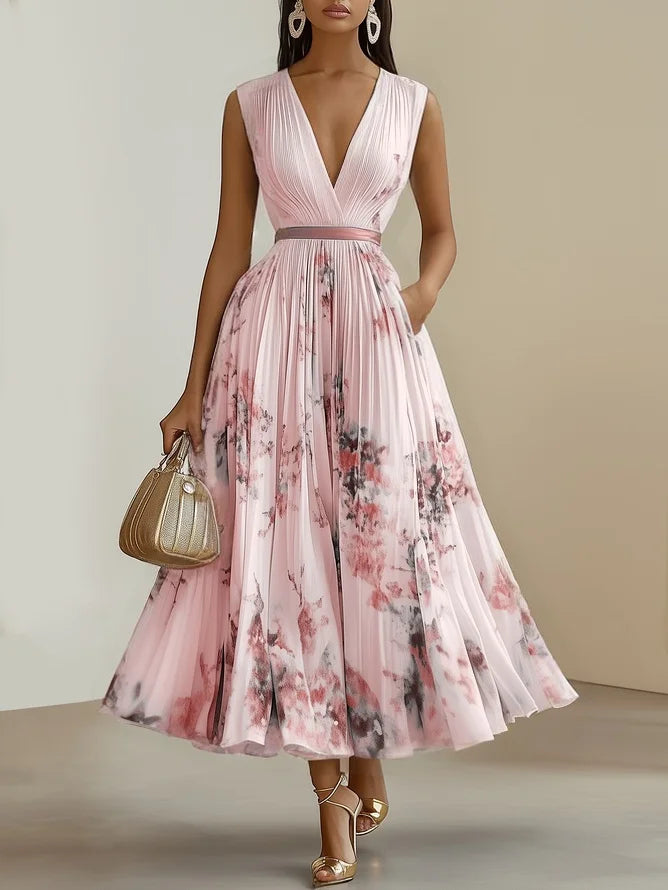 Beautiful women's party maxi dress, sleeveless V-neck design for an elegant & flattering fit.