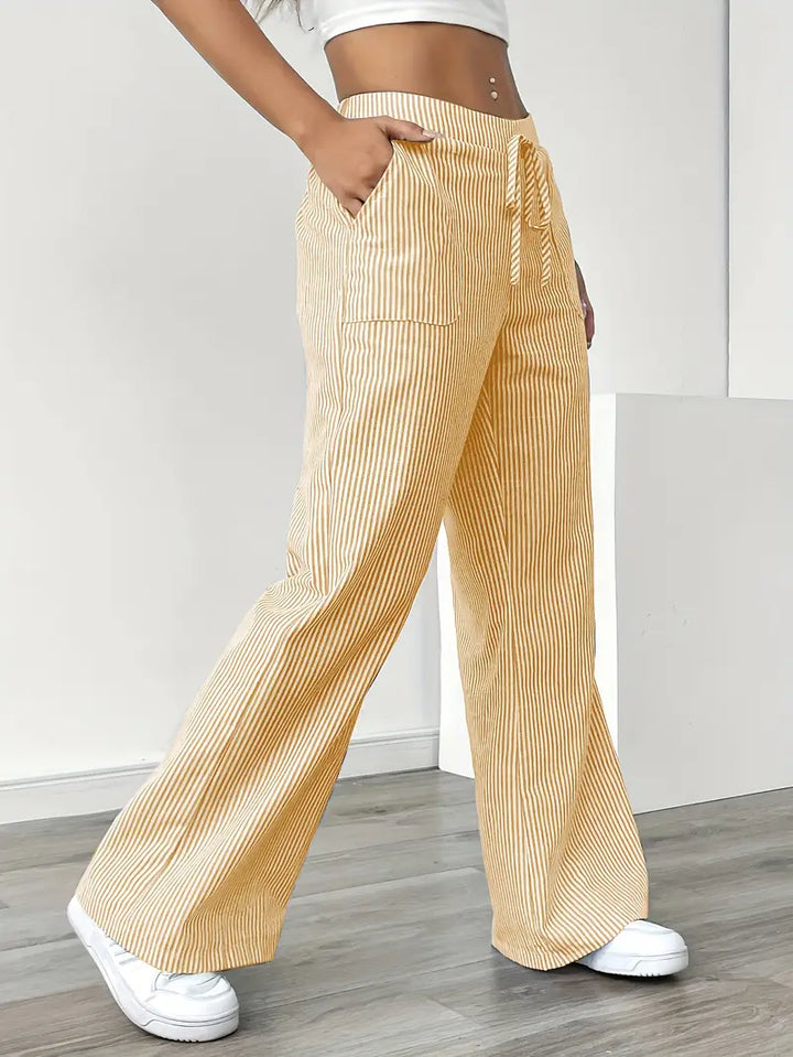 Stylish striped women's wide leg pants, comfortable & chic for spring.