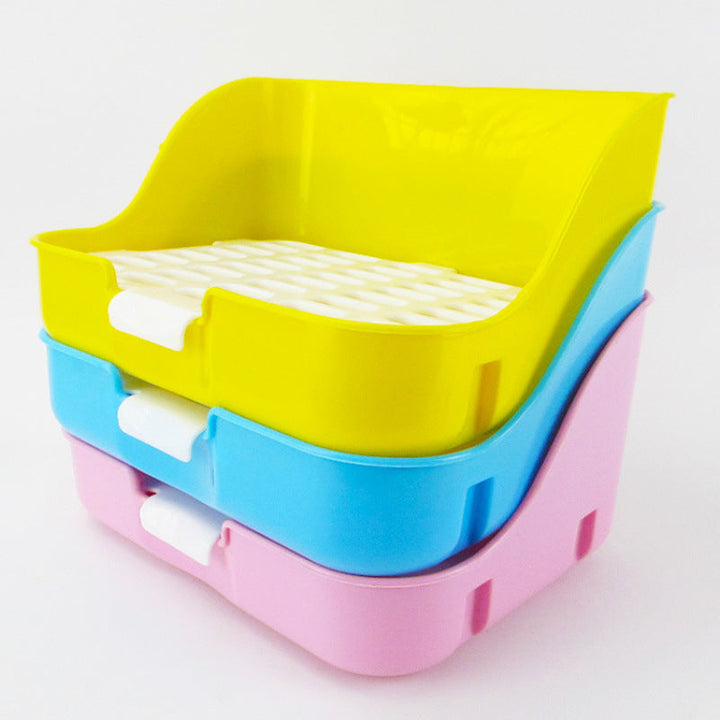 Multi-color pet litter tray, durable plastic, with ventilation grille for odor control & pet hygiene.