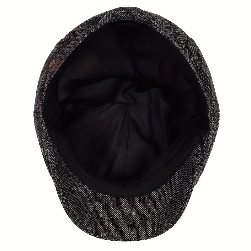 Versatile men's retro flat cap, classic herringbone, suitable for vintage fashion.