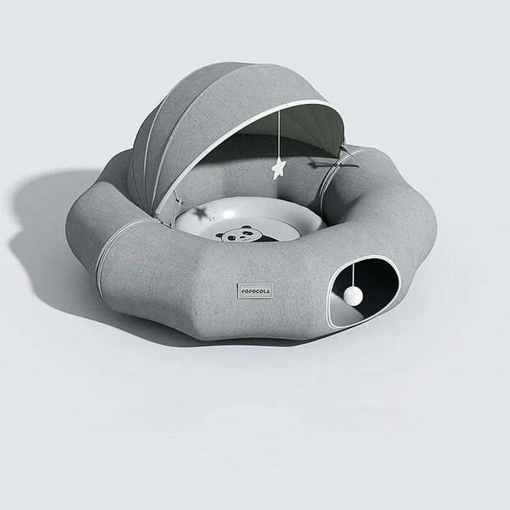 Soft, cozy pet bed for cats & small dogs, featuring a removable roof & integrated play toy. Ultimate pet comfort.
