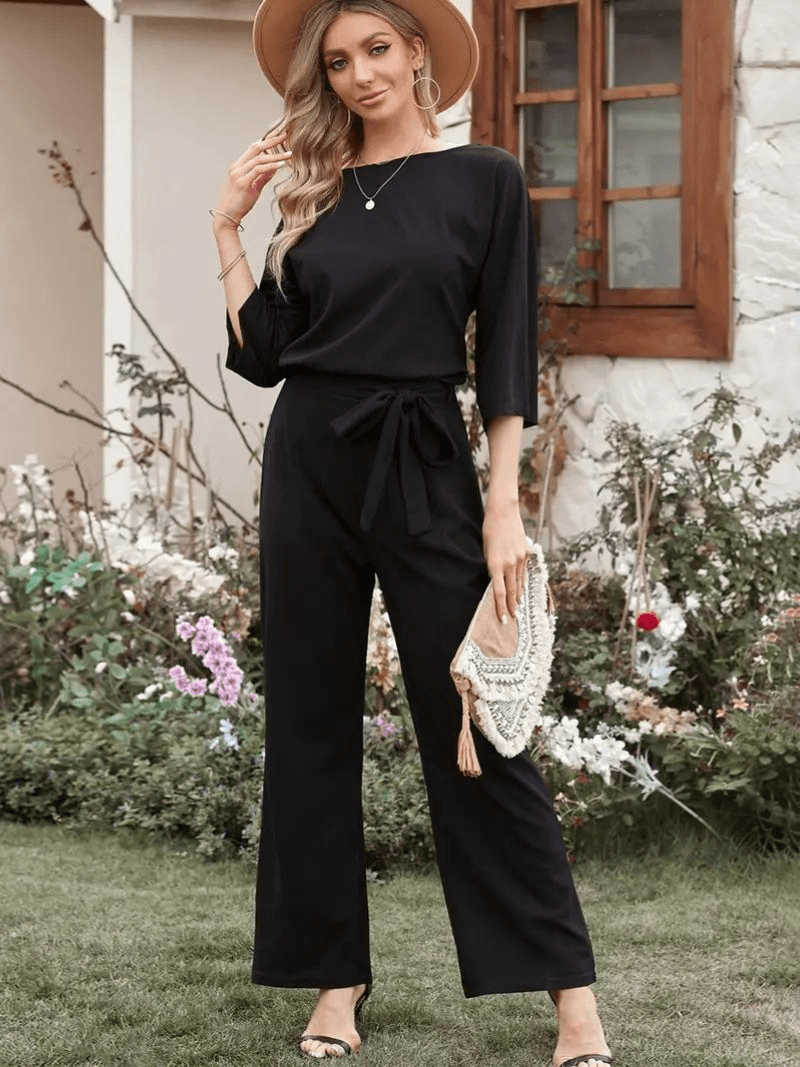 Women's Wide Leg Belted Jumpsuit