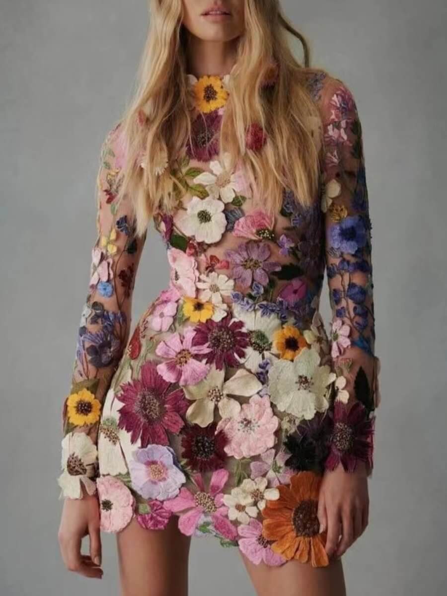 3D Floral Embroidered Dress - Sustainable All-Season Style