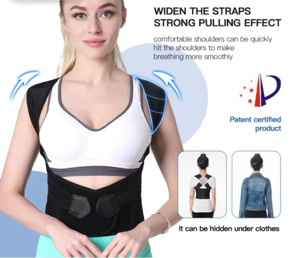 Discreet unisex posture corrector brace for effective back and shoulder alignment support, wear under clothes.