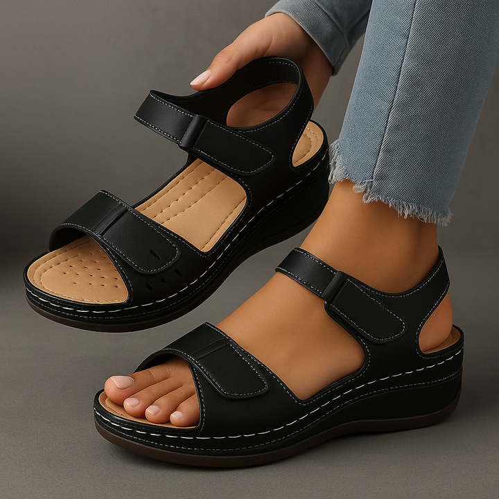 Trendy women's platform open toe sandals, featuring a stylish ankle strap. Essential casual footwear.