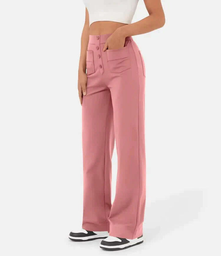Women's High-Waisted Casual Trousers with Buttons