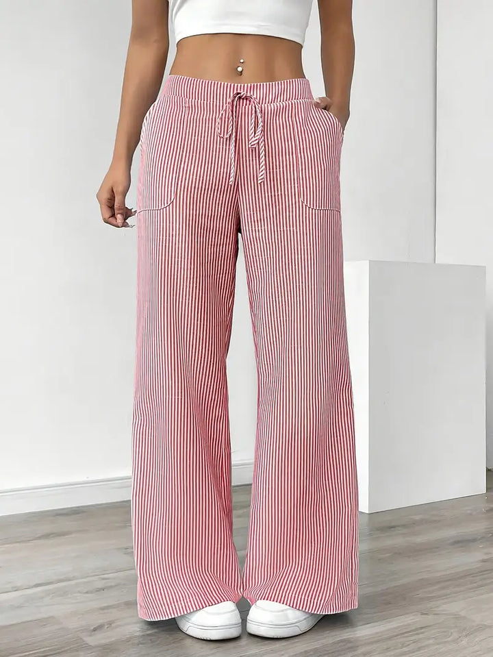 Stylish women's wide leg striped pants, comfortable & versatile for summer.