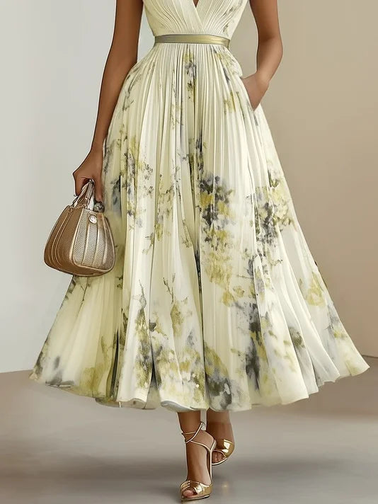 Chic women's V-neck maxi dress, sleeveless and flowy, a flattering choice for warm weather.