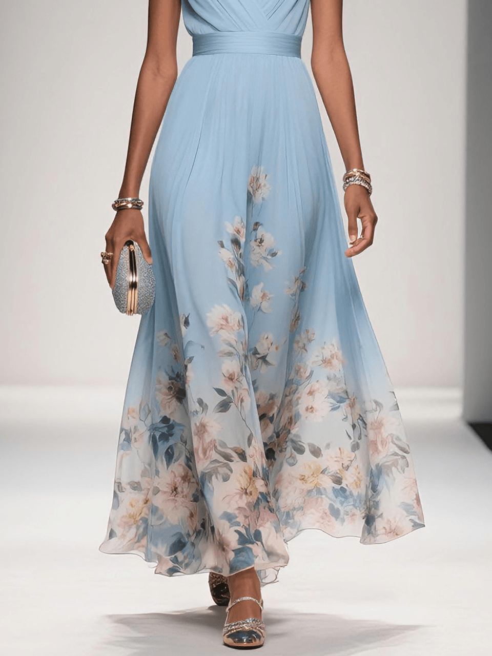 Sleeveless elegant floral maxi dress, a long flowy summer dress & comfortable women's essential.