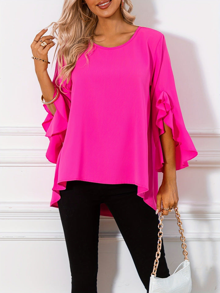 Lightweight women's blouse, featuring a classic round neck design for ladies fashion.