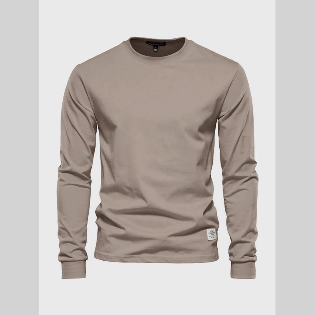 Men's long-sleeve round-neck shirt, the ultimate versatile casual top for layering & comfort.