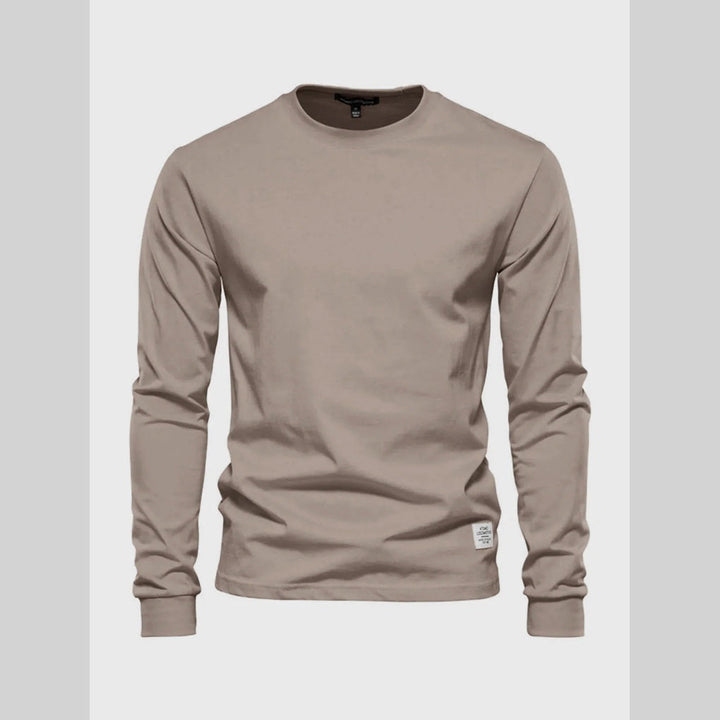 Men's long-sleeve round-neck shirt, the ultimate versatile casual top for layering & comfort.