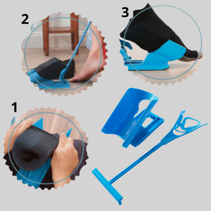 Assistive sock aid for independent living. Helps users effortlessly put on socks without bending.