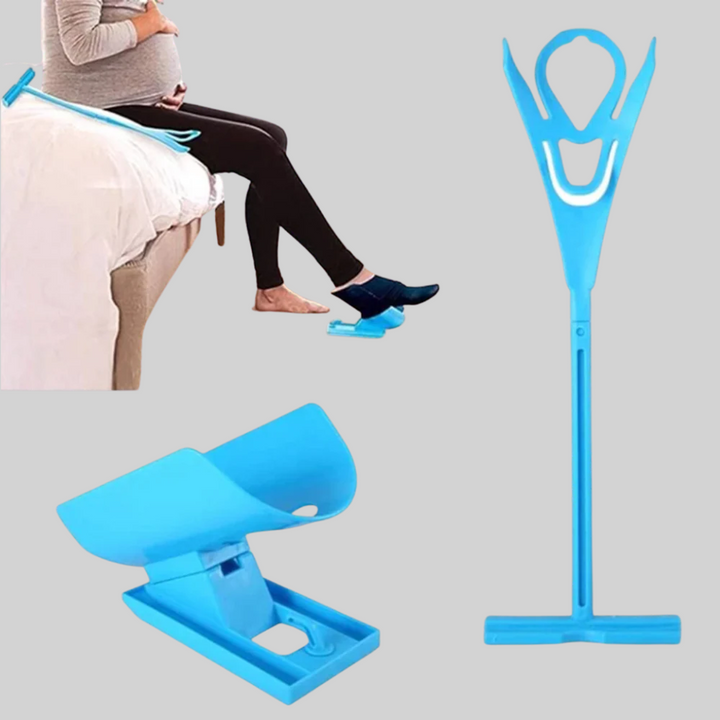 Sock dressing aid for individuals with back pain or knee injury. Simple tool for daily living.