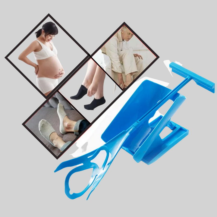 Lightweight, flexible sock aid device with long handles, making sock application easy & pain-free.