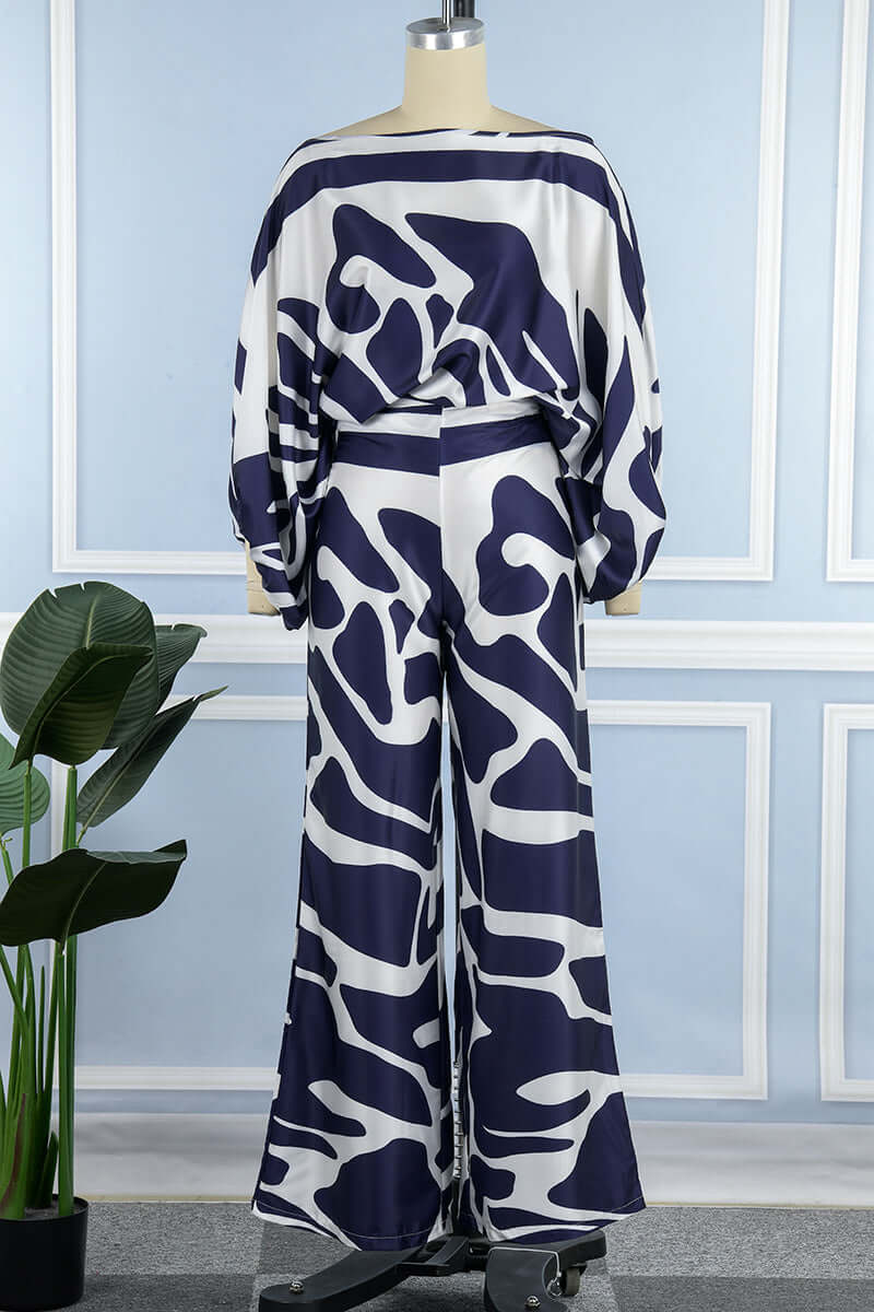 Women's Printed Off-Shoulder Long Sleeve Two-Piece Set
