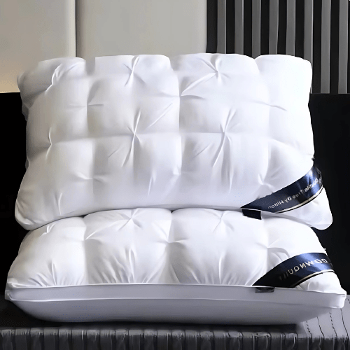 Hypoallergenic goose down pillow for adults, promoting breathable comfort and soft neck & head support for sleep.