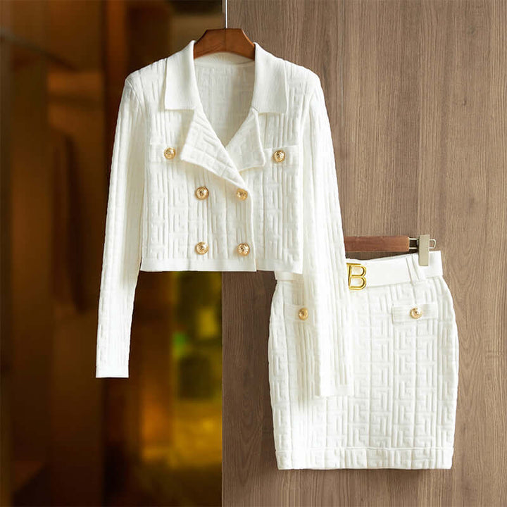 Women's Double-Breasted Top and Skirt Set