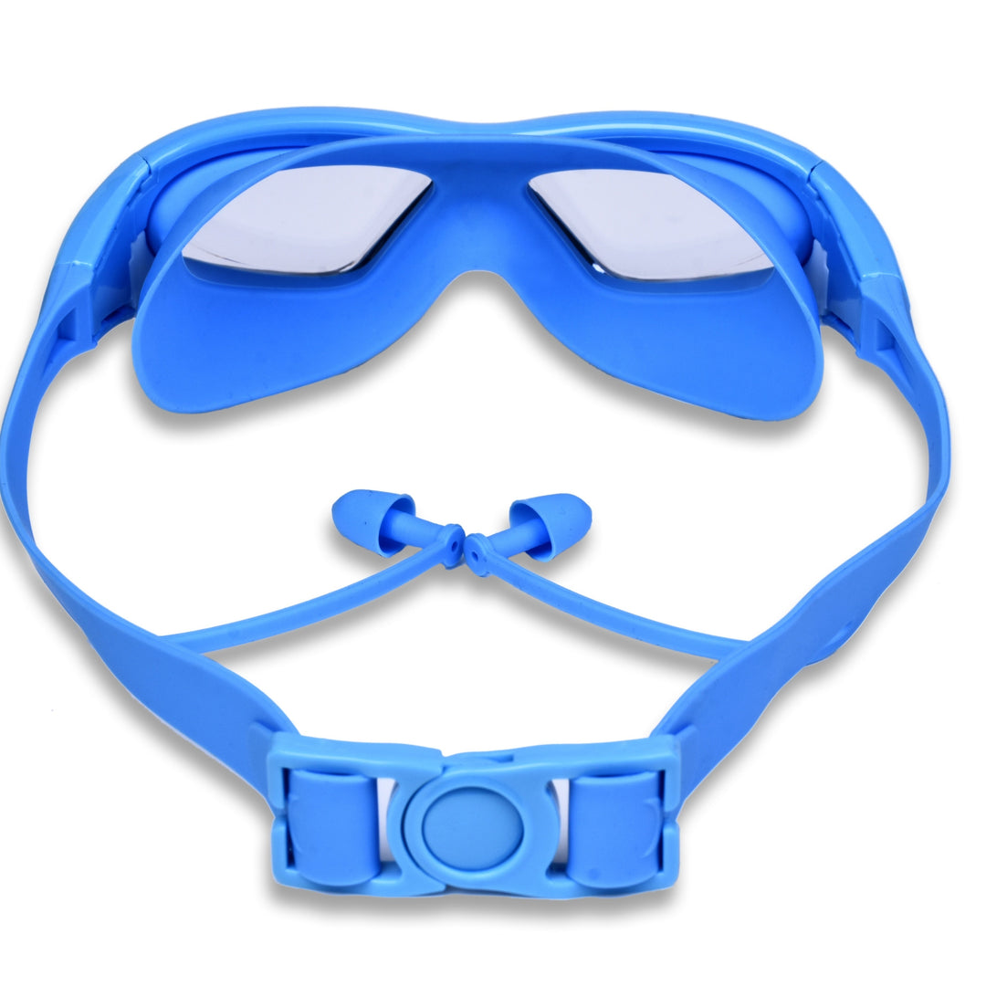 Kids ready for water fun with comfortable large frame anti-fog swim goggles.