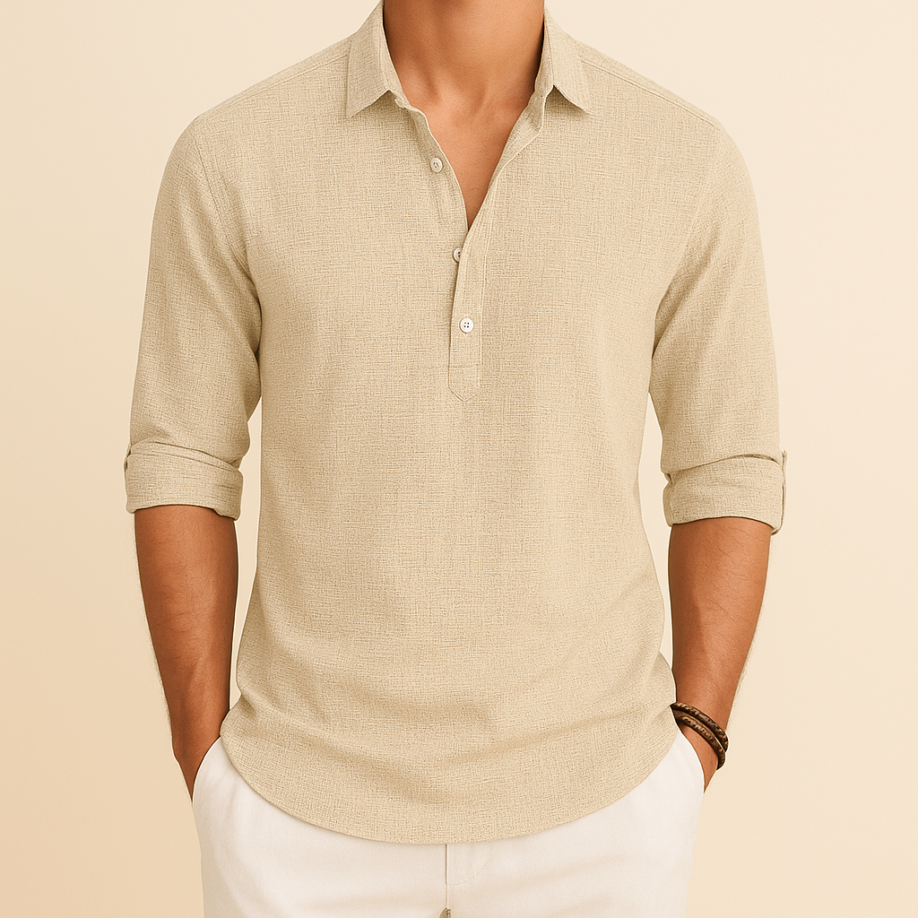 Men's casual long sleeve polo. Relaxed fit button neck shirt, great for everyday fashion & comfort.